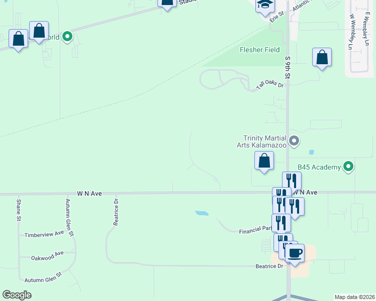 map of restaurants, bars, coffee shops, grocery stores, and more near 4616 Carver Drive in Kalamazoo