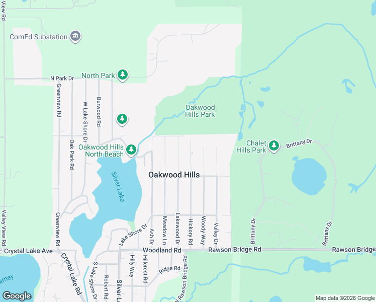map of restaurants, bars, coffee shops, grocery stores, and more near 212 Hickory Road in Oakwood Hills