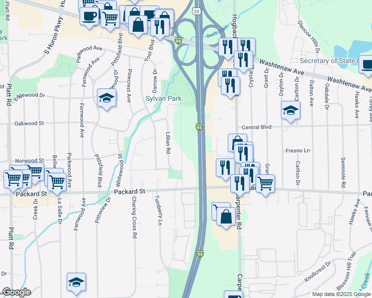 map of restaurants, bars, coffee shops, grocery stores, and more near 2825 Burton Road in Ann Arbor