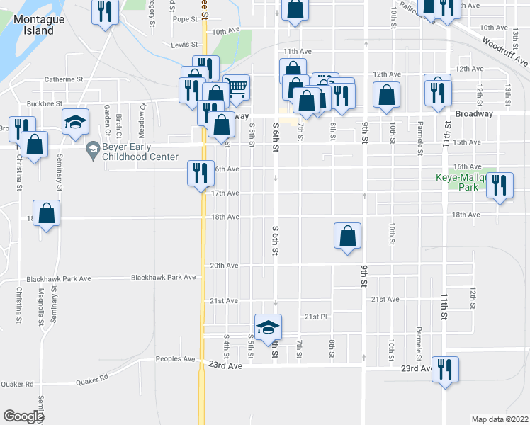 map of restaurants, bars, coffee shops, grocery stores, and more near 914 18th Avenue in Rockford