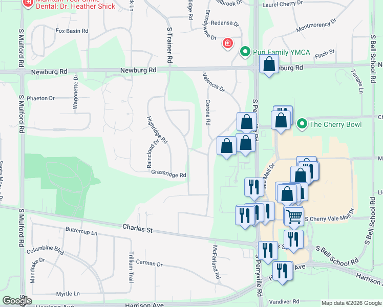 map of restaurants, bars, coffee shops, grocery stores, and more near 1893 South Trainer Road in Rockford