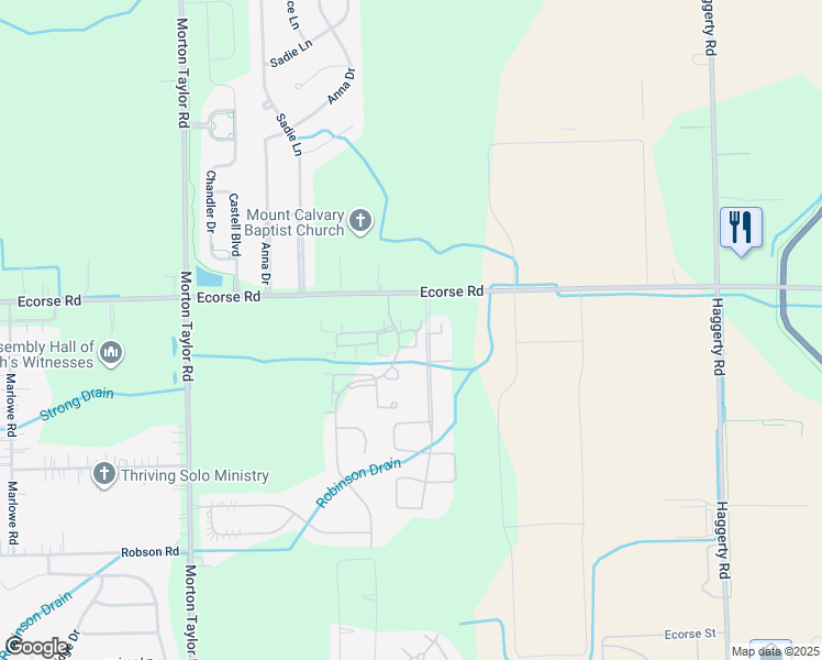 map of restaurants, bars, coffee shops, grocery stores, and more near 7620 Lacy Drive in Van Buren Charter Township