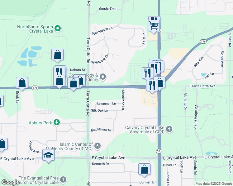 map of restaurants, bars, coffee shops, grocery stores, and more near 751 East Terra Cotta Avenue in Crystal Lake
