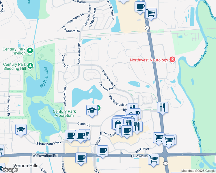 map of restaurants, bars, coffee shops, grocery stores, and more near 466 Harvey Lake Drive in Vernon Hills