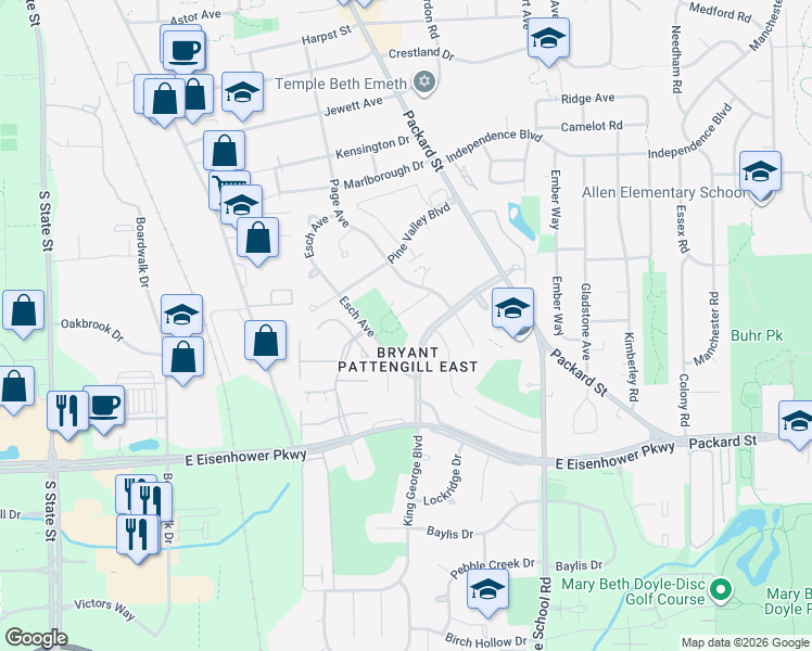 map of restaurants, bars, coffee shops, grocery stores, and more near in Ann Arbor