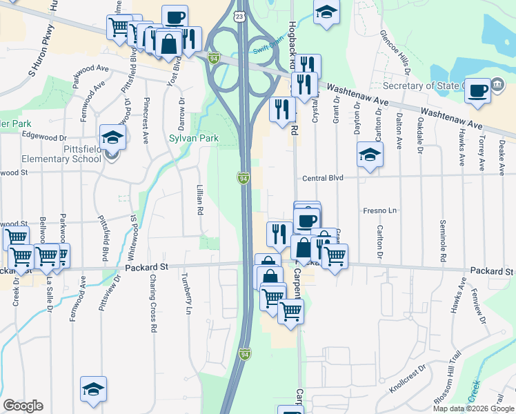 map of restaurants, bars, coffee shops, grocery stores, and more near in Ann Arbor