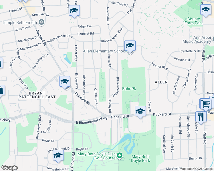 map of restaurants, bars, coffee shops, grocery stores, and more near 2790 Colony Road in Ann Arbor