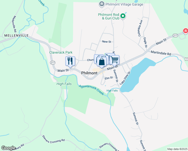 map of restaurants, bars, coffee shops, grocery stores, and more near 57 Main Street in Hudson