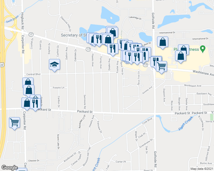 map of restaurants, bars, coffee shops, grocery stores, and more near 13505 North Haggerty Road in Plymouth