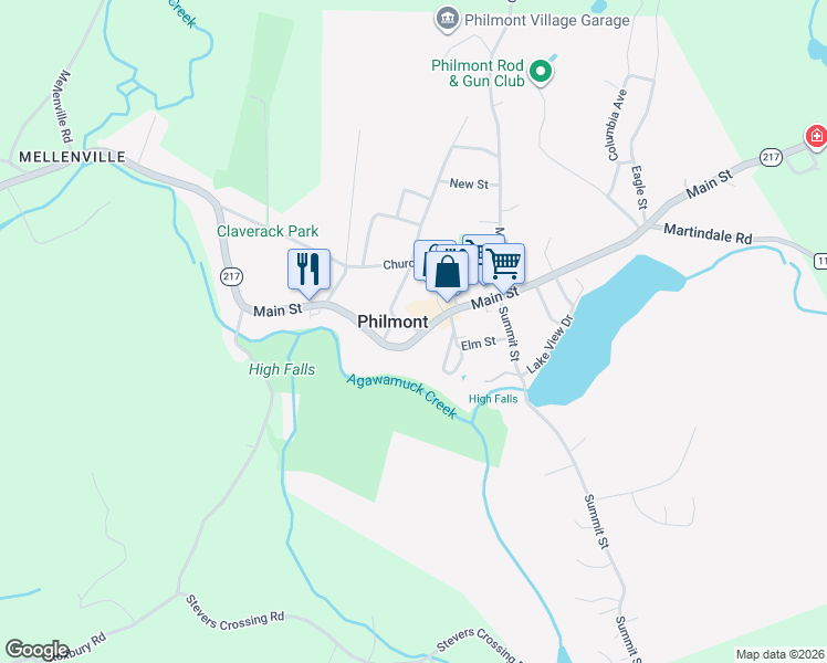 map of restaurants, bars, coffee shops, grocery stores, and more near 62 Main Street in Hudson