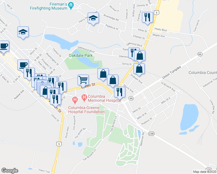 map of restaurants, bars, coffee shops, grocery stores, and more near 152 Green Street in Hudson