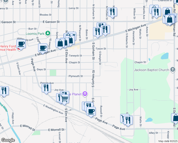 map of restaurants, bars, coffee shops, grocery stores, and more near 1903 Deyo Street in Jackson