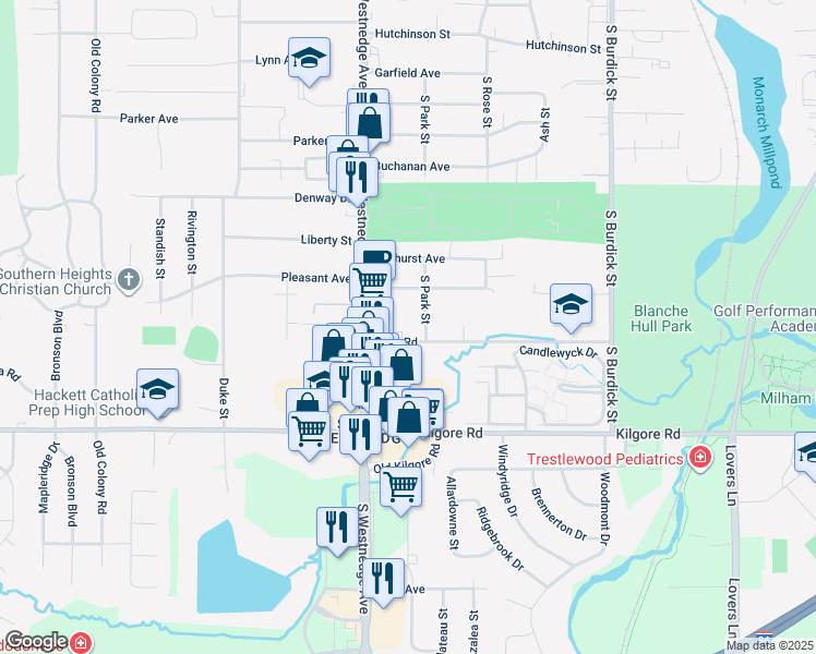 map of restaurants, bars, coffee shops, grocery stores, and more near 436 Pratt Road in Kalamazoo