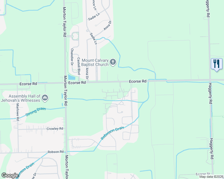 map of restaurants, bars, coffee shops, grocery stores, and more near 42770 Patty Lane in Van Buren Charter Township