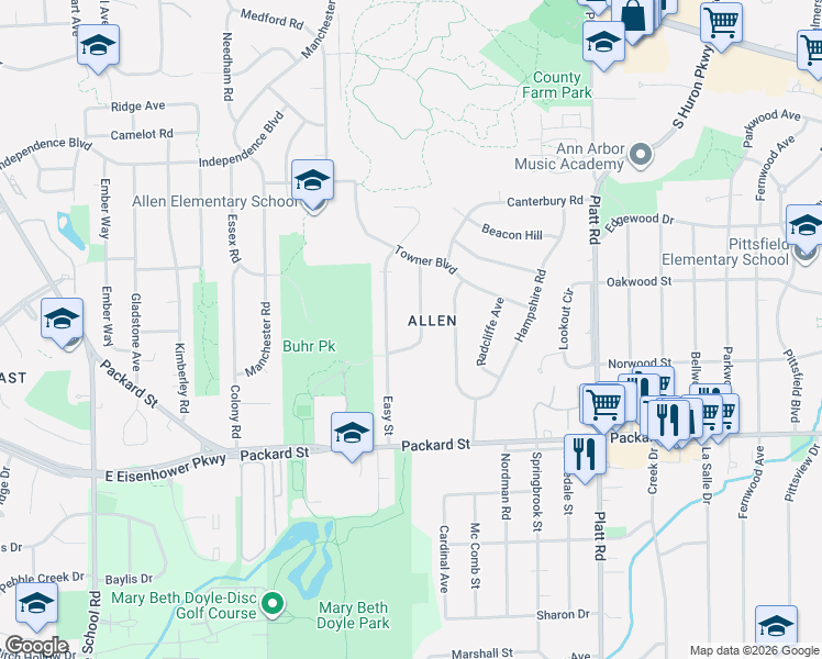 map of restaurants, bars, coffee shops, grocery stores, and more near 2775 Carmel Street in Ann Arbor