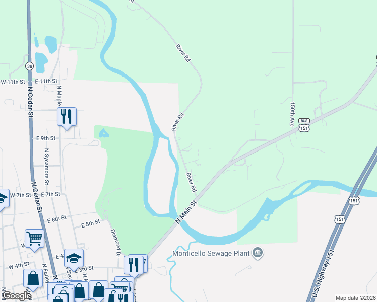 map of restaurants, bars, coffee shops, grocery stores, and more near 21880-21906 River Rd in Monticello