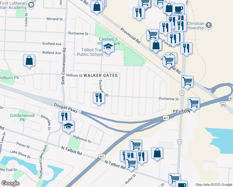 map of restaurants, bars, coffee shops, grocery stores, and more near 4691 Helsinki Crescent in Windsor