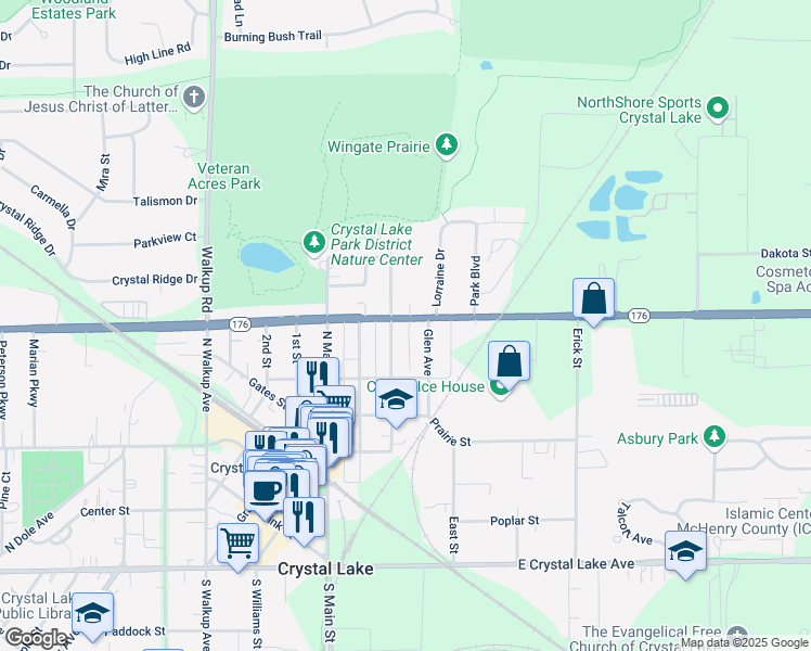 map of restaurants, bars, coffee shops, grocery stores, and more near 221 East Terra Cotta Avenue in Crystal Lake