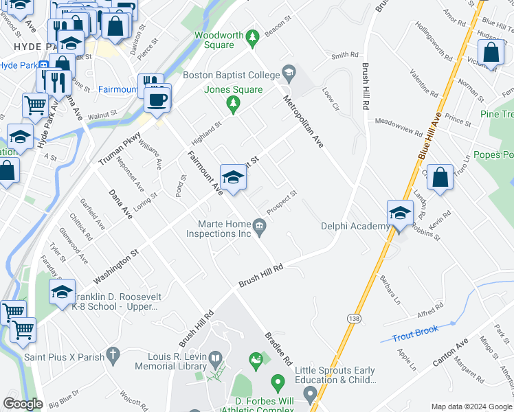 map of restaurants, bars, coffee shops, grocery stores, and more near 144 Warren Avenue in Boston