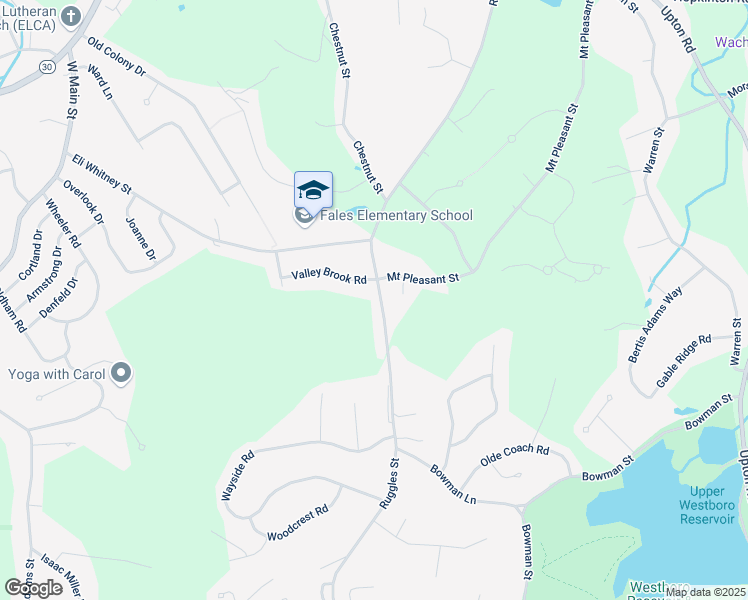 map of restaurants, bars, coffee shops, grocery stores, and more near 1 Valley Brook Road in Westborough