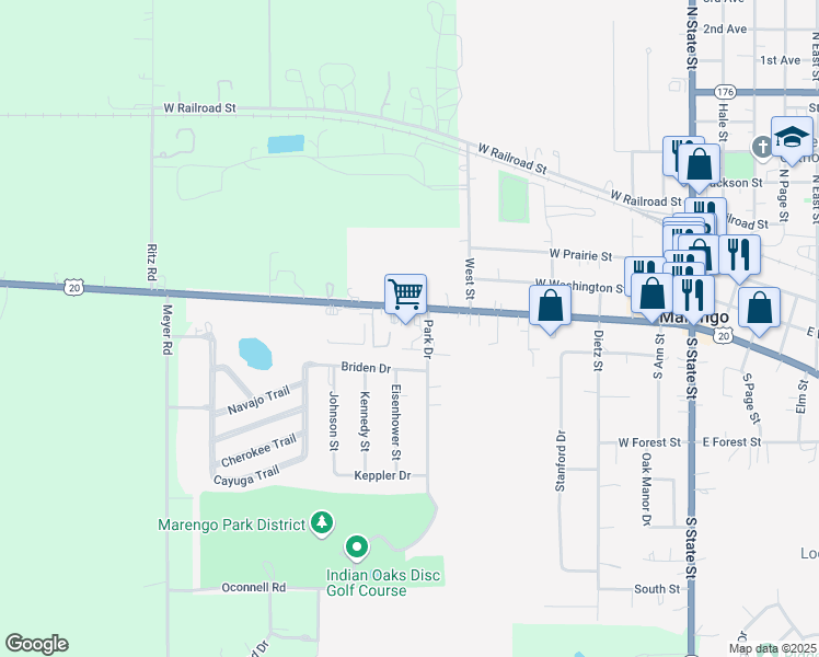 map of restaurants, bars, coffee shops, grocery stores, and more near 21714 West Grant Highway in Marengo