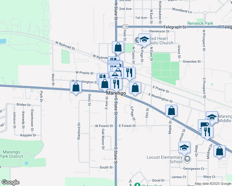 map of restaurants, bars, coffee shops, grocery stores, and more near in Marengo
