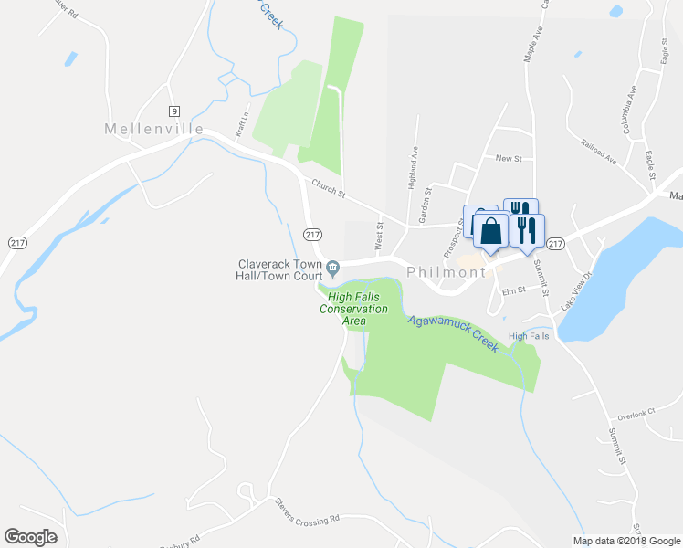 map of restaurants, bars, coffee shops, grocery stores, and more near 581 New York 217 in Hudson