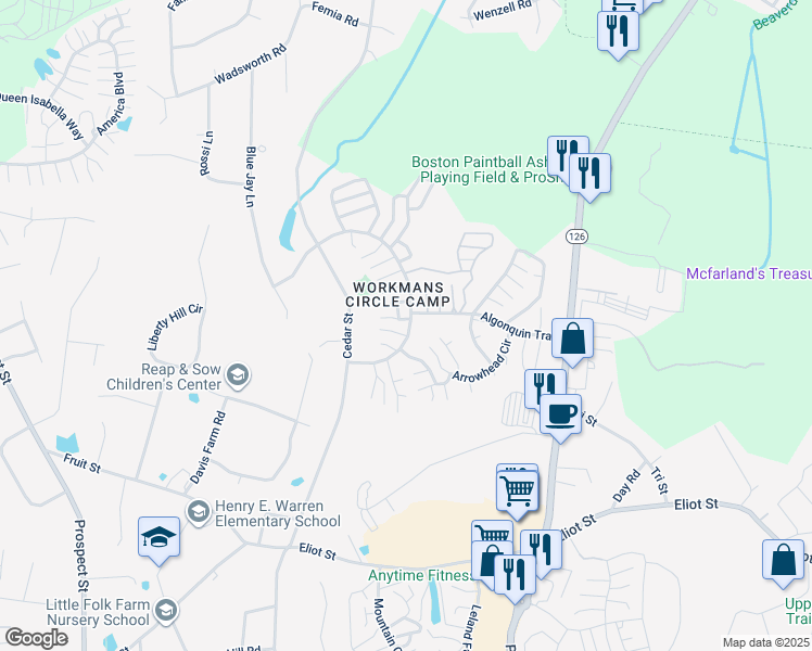 map of restaurants, bars, coffee shops, grocery stores, and more near 146 Captain Eames Circle in Ashland