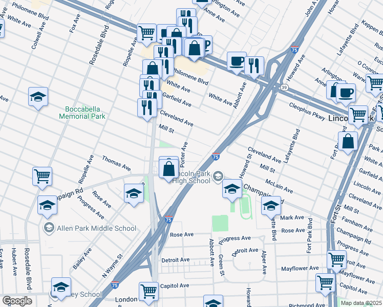 map of restaurants, bars, coffee shops, grocery stores, and more near 1763 Mill Street in Lincoln Park