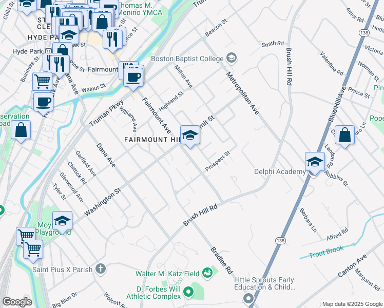 map of restaurants, bars, coffee shops, grocery stores, and more near 272 Fairmount Avenue in Boston