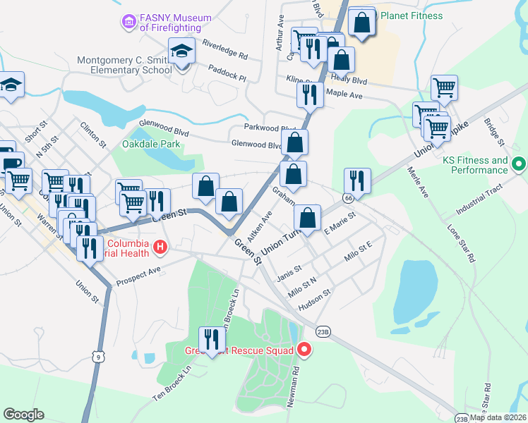 map of restaurants, bars, coffee shops, grocery stores, and more near 37 Fairview Avenue in Hudson