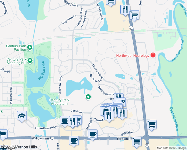 map of restaurants, bars, coffee shops, grocery stores, and more near 422 Bay Tree Circle in Vernon Hills