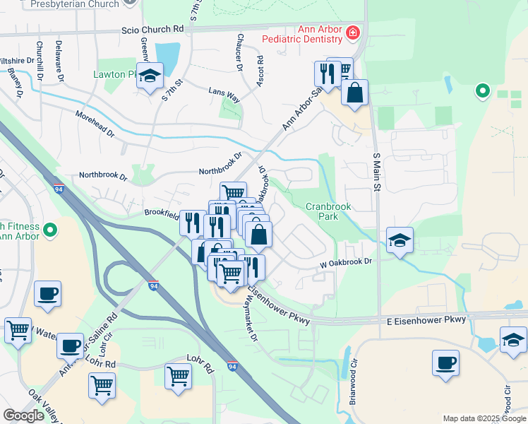 map of restaurants, bars, coffee shops, grocery stores, and more near 502 Sumark Way in Ann Arbor