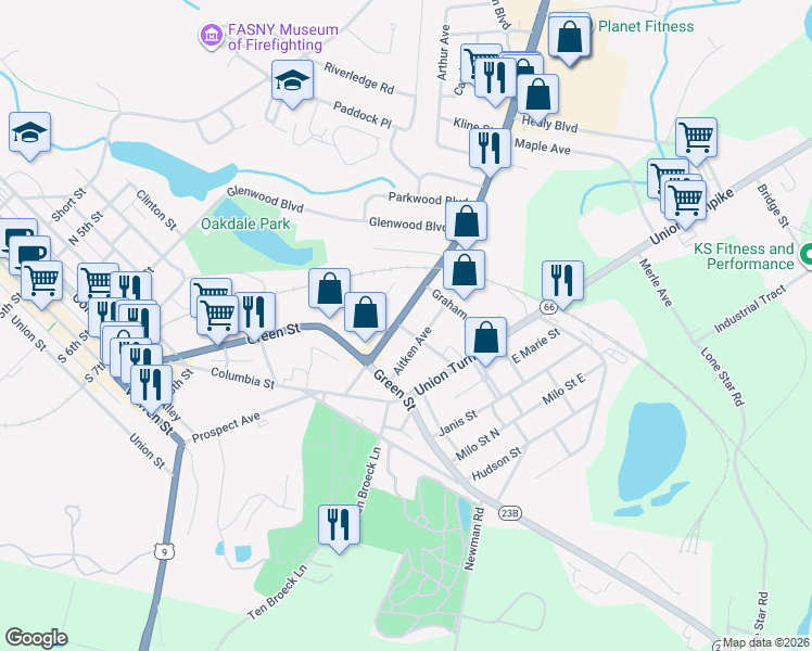 map of restaurants, bars, coffee shops, grocery stores, and more near 37 Fairview Avenue in Hudson