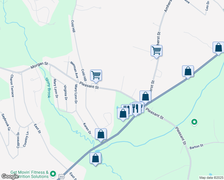 map of restaurants, bars, coffee shops, grocery stores, and more near 40 Pleasant Street in Granby