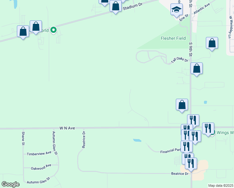map of restaurants, bars, coffee shops, grocery stores, and more near 7018 West North Avenue in Kalamazoo