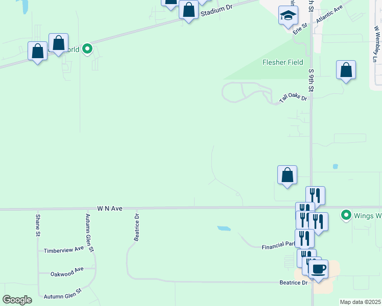 map of restaurants, bars, coffee shops, grocery stores, and more near 7018 West North Avenue in Kalamazoo