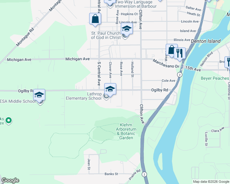 map of restaurants, bars, coffee shops, grocery stores, and more near 1111 Ogilby Road in Rockford