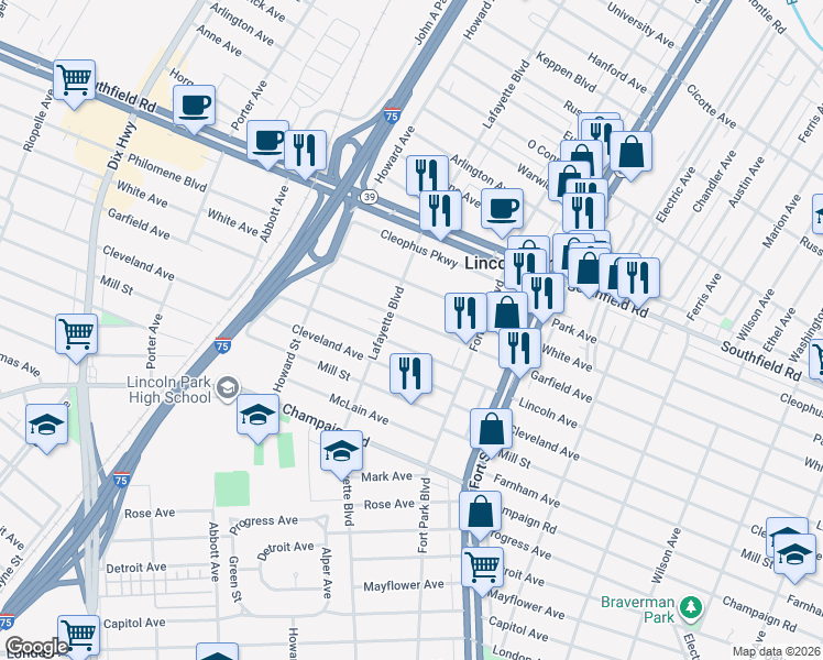 map of restaurants, bars, coffee shops, grocery stores, and more near 1466 Garfield Avenue in Lincoln Park
