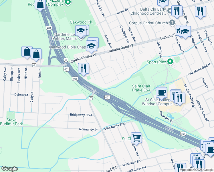 map of restaurants, bars, coffee shops, grocery stores, and more near 4025 Villa Borghese Drive in Windsor