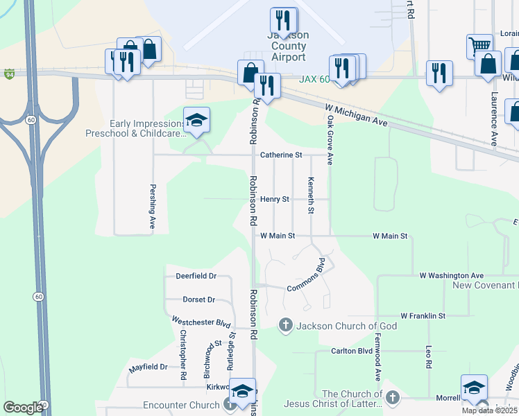 map of restaurants, bars, coffee shops, grocery stores, and more near 307 Robinson Road in Jackson