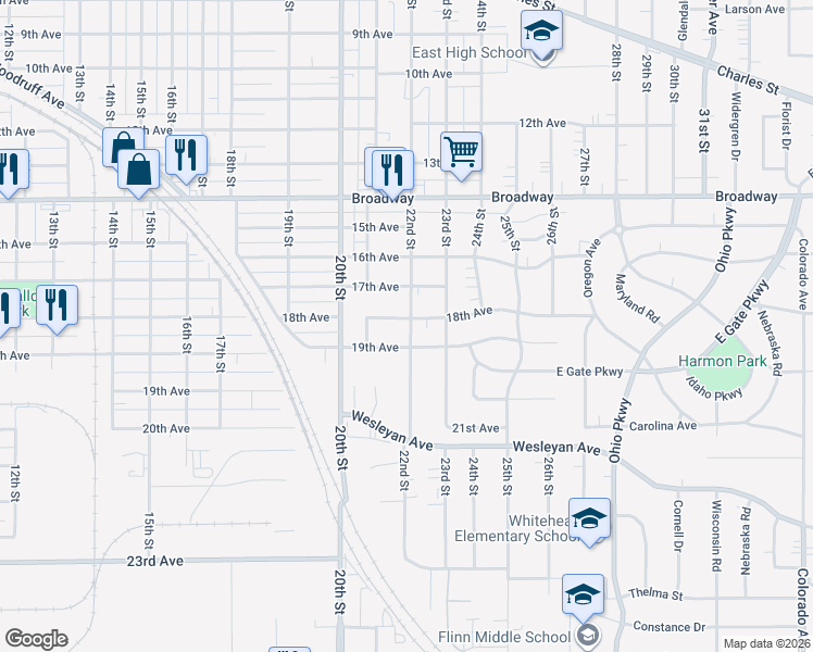 map of restaurants, bars, coffee shops, grocery stores, and more near 2531 18th Avenue in Rockford