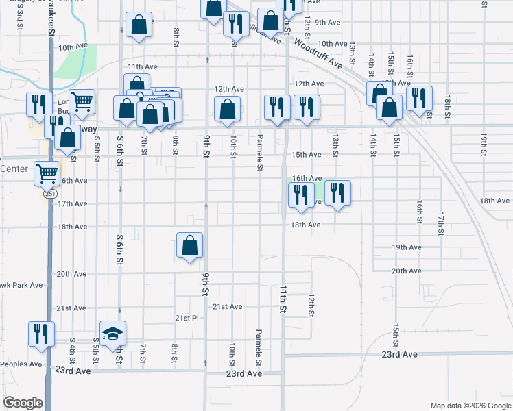 map of restaurants, bars, coffee shops, grocery stores, and more near 1433 17th Avenue in Rockford