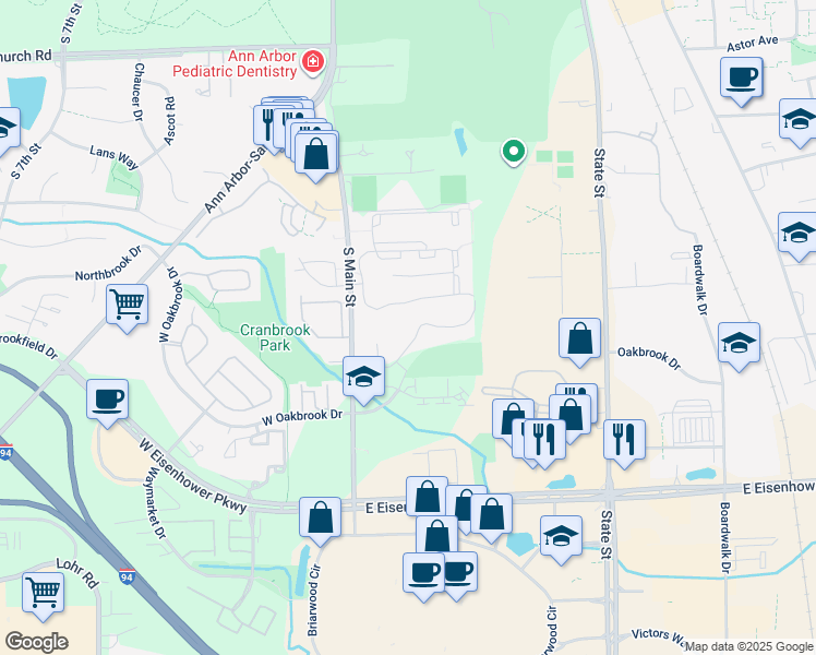 map of restaurants, bars, coffee shops, grocery stores, and more near 339 Harbor Way in Ann Arbor