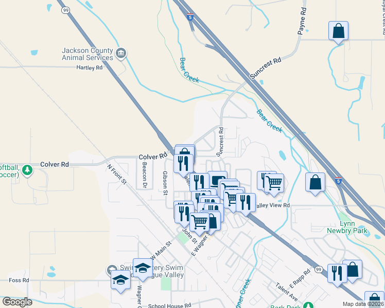 map of restaurants, bars, coffee shops, grocery stores, and more near 101 Suncrest Rd in Talent
