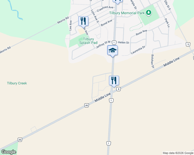 map of restaurants, bars, coffee shops, grocery stores, and more near 19 Homestead Drive in Chatham-Kent
