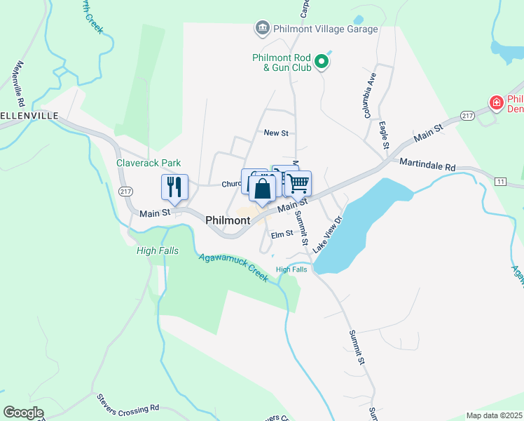 map of restaurants, bars, coffee shops, grocery stores, and more near 86 Main Street in Hudson