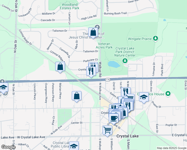 map of restaurants, bars, coffee shops, grocery stores, and more near 40 West Terra Cotta Avenue in Crystal Lake