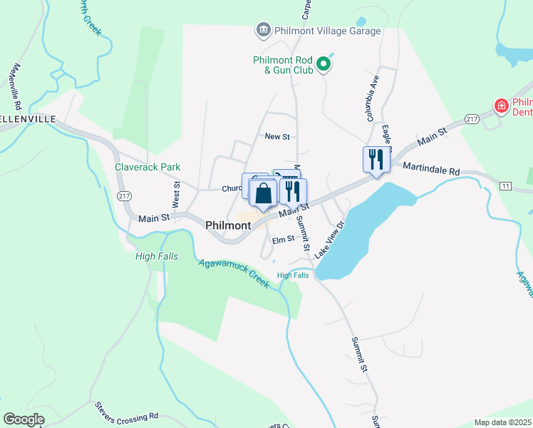 map of restaurants, bars, coffee shops, grocery stores, and more near 86-88 Main Street in Hudson