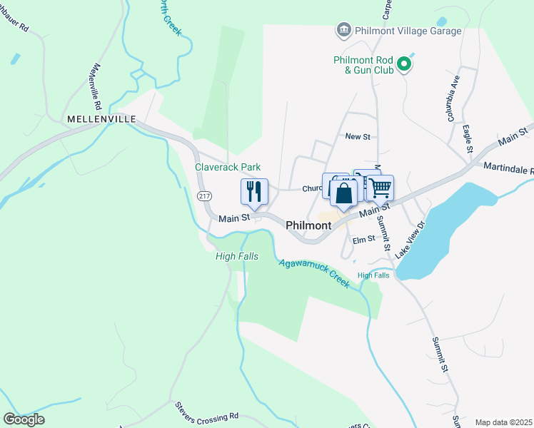 map of restaurants, bars, coffee shops, grocery stores, and more near 14 Main Street in Hudson